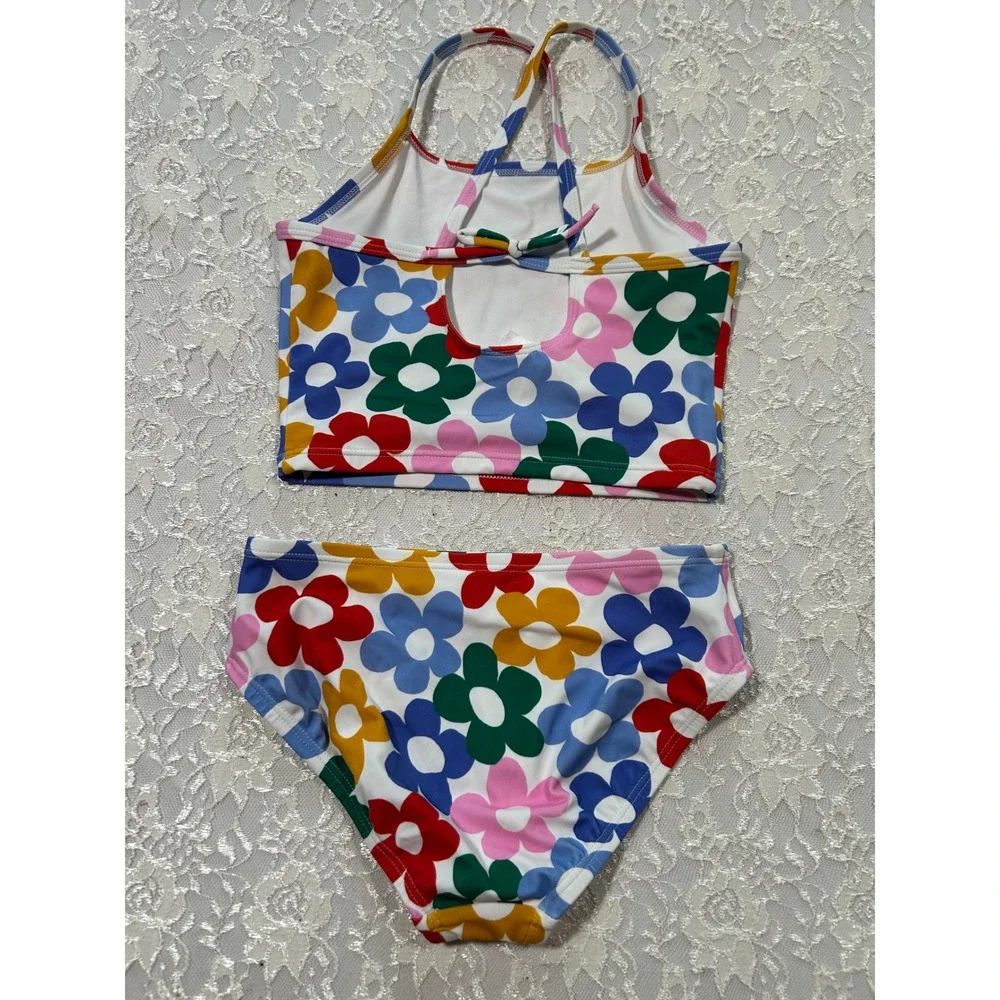 Hanna Andersson Girls Floral Tankini Swimsuit Set Size 8 Retro Summer Vacation